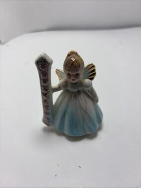Vintage Josef Originals Birthday Angel Age 1 Year Figurine Blue Dress 3"